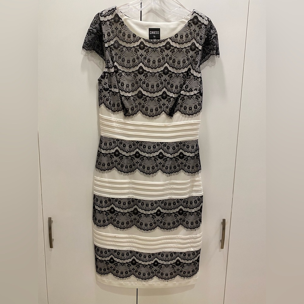 Jax - Midi Dress - Winter White w Black Lace Overlay - Size 10